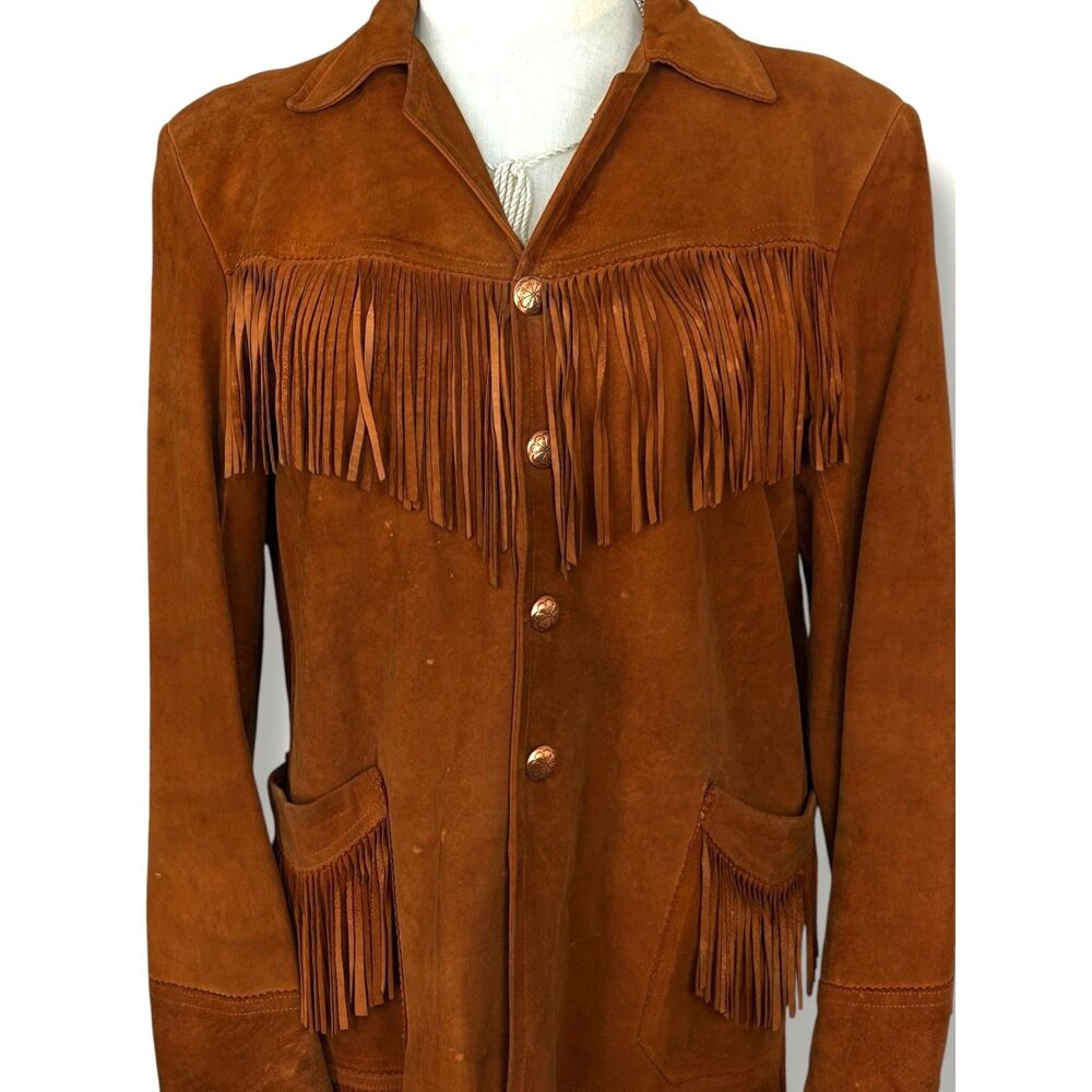 Vintage Brown Suede Fringe Jacket Western Boho Leather Cowgirl Festival WomenS/M